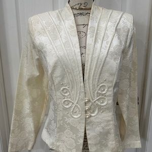 Vintage David Rose Night, Ivory Jacquard, long sleeve, dressy jacket. size 12